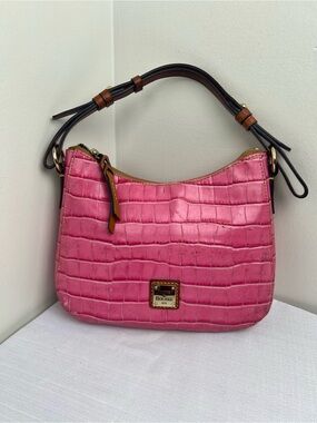 Dooney & Bourke Pink Croc-Embossed Shoulder Bag with Brown Strap